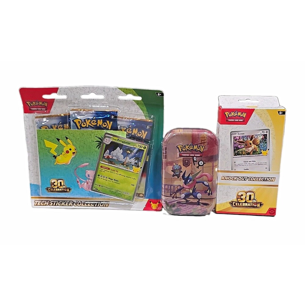 Pokemon 30th Anniversary TCG Box Lot - Tech Sticker, Knockout Box & Mini Tin